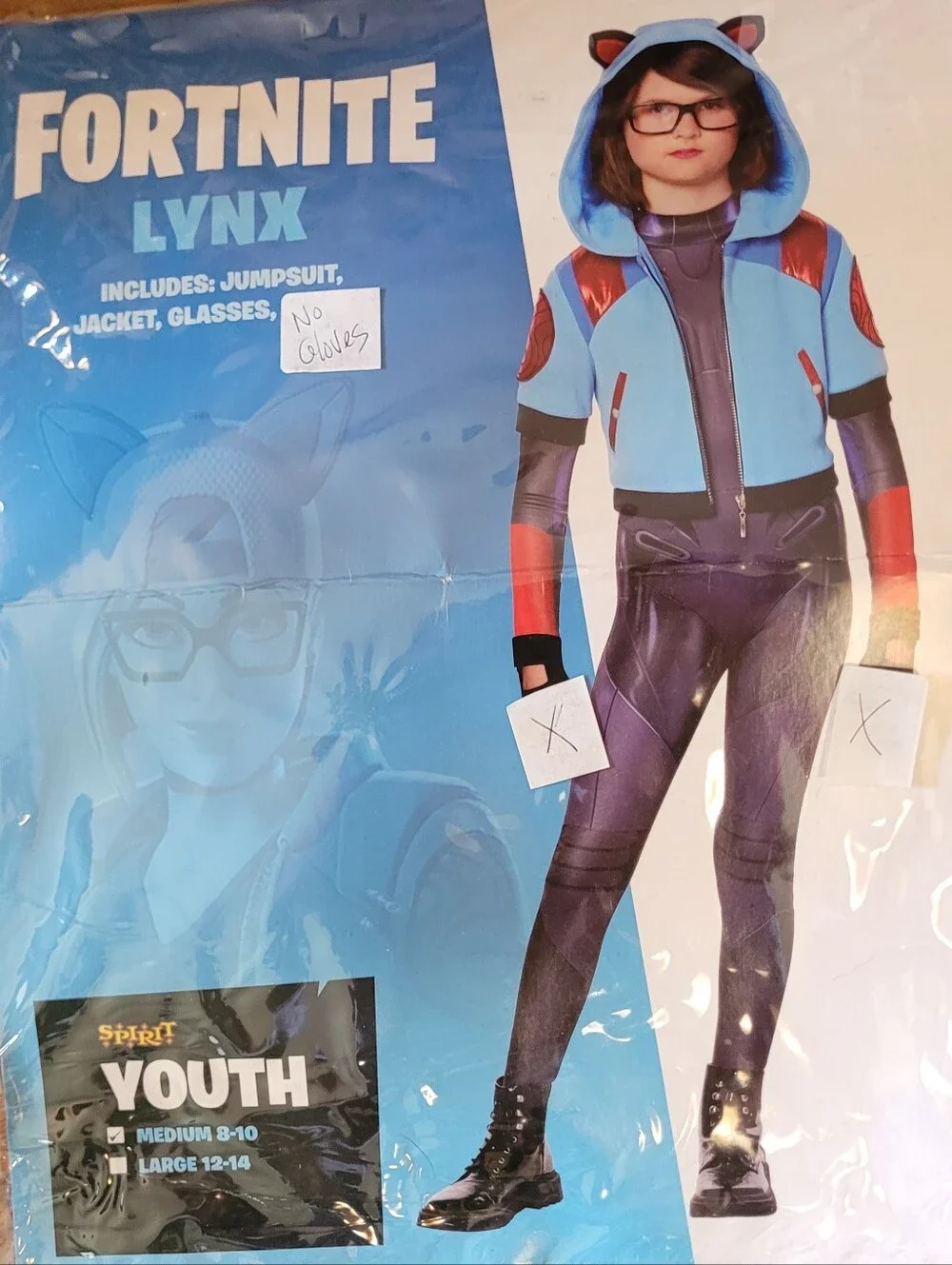 Fortnite Lynx Costume Youth Medium 8-10 Spirit Halloween Jumpsuit Hooded Jacket